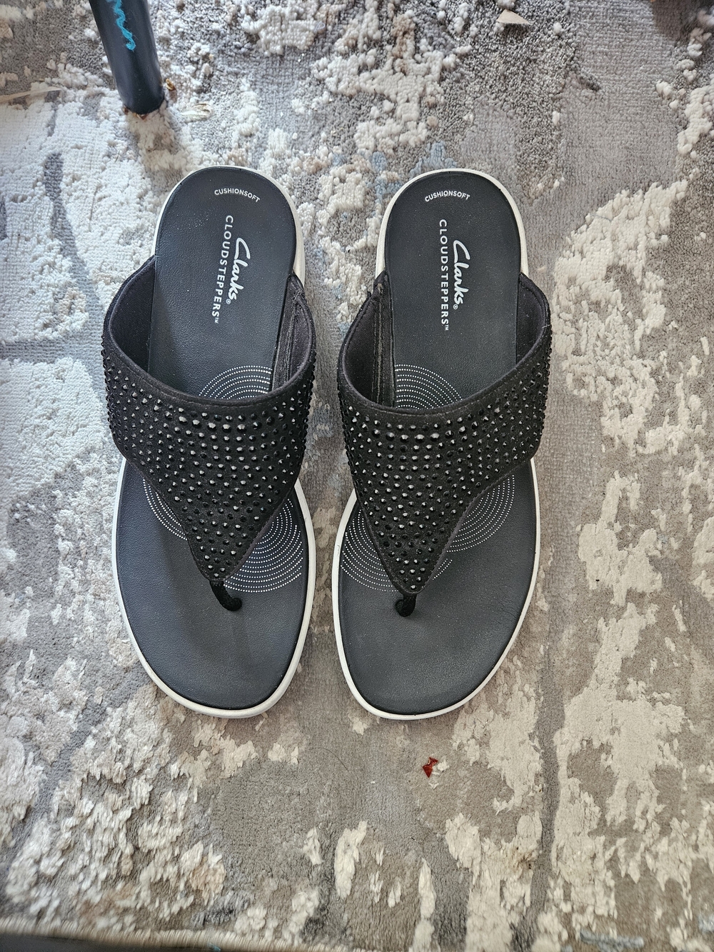 Clarks Black Cloudsteppers Embellished Toe-Post Sandals
